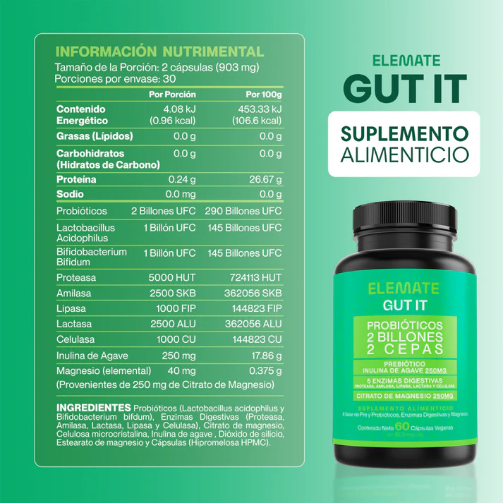 Elemate Gut It Probioticos y Prebiotico.